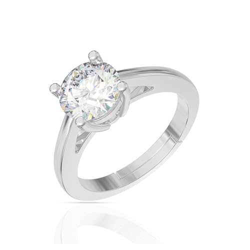 Image of 925 Sterling Silver Adjustable Ring for Women | Cubic Zirconia Solitaire Design | Open Size Finger Band | Fine Jewellery Gift for Girls, Wife, Girlfriend, Sister