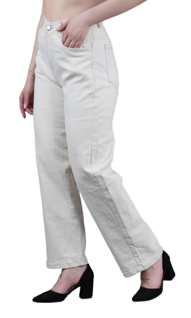 Linaria Women's Loose Fit Baggy Denim Jeans, Beige-picture-31
