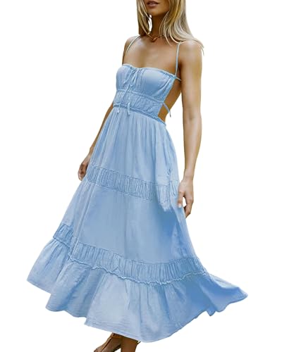 Image of VIUTIL Flowy Maxi Dress for Women Summer Cotton Backless Beach Long Dress with Pockets 2026