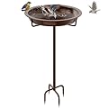 KHayRovies Bird Bath for Outdoors, Metal Garden Birdbath Bowl for Outside with 4 Prongs Base Stake, Bird Feeder for Garden Yard Lawn Deco (Brown)