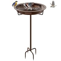 KHayRovies Vogeltränke Stehend, Vogelbad für Draußen Garten, Metall Vogelbecken Schüssel Wildvogeltränken Wassertränke, Wasserschale Frostsicher Vogelfutterspender für Vögel, 92x27cm (Braun)