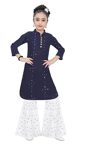Indian Girls Ethnic Kurta Plazzao Kids Dress Set, Cotton Fabric, Mirror Work, Size 2 Years to 11 Years