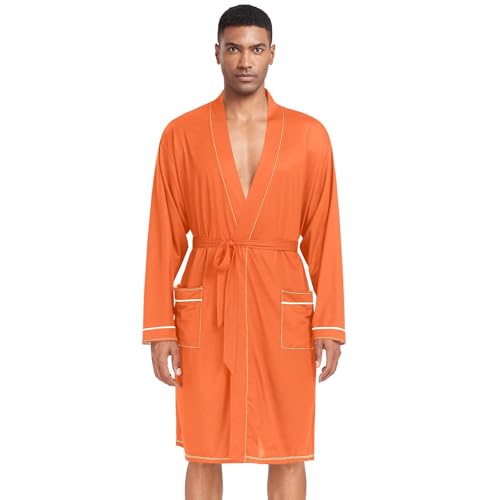 STAYTOP Pure Plain Orange Men's Nightshirt,Soft Kimono Bathrobe Men Long Sleeve Mens Sleepwear
