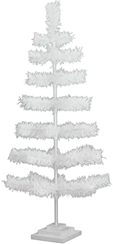 3FT Tall White Tinsel Christmas Tree, Holiday Decor and Centerpiece, Wooden Stand Painted in White Included