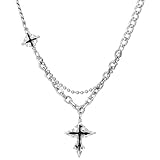 NINMQCFVG Collar de cruz hip hop para hombres chicos, colgante irregular fusionado de estrella de 4 puntas con collar de empalmes, regalos de joyería modernos y chulos