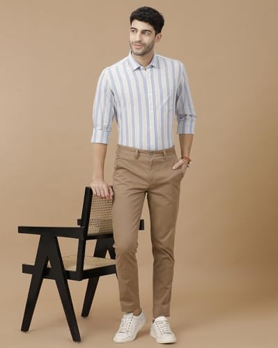 Image of Cavallo by Linen Club Men's Blended Linen Blue Striped Full Sleeve Casual Shirt