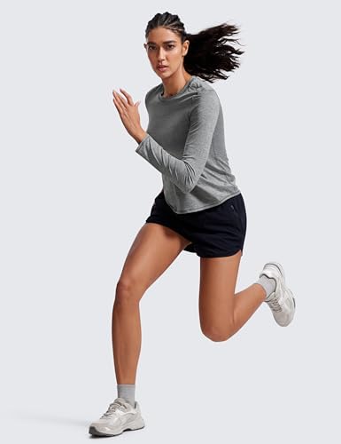 Image of CRZ YOGA Lightweight Crewneck Long Sleeve Top | Workout, Moisture Wicking, Classic Fit, Hip Length, Reflective Spots, Shirts for Women