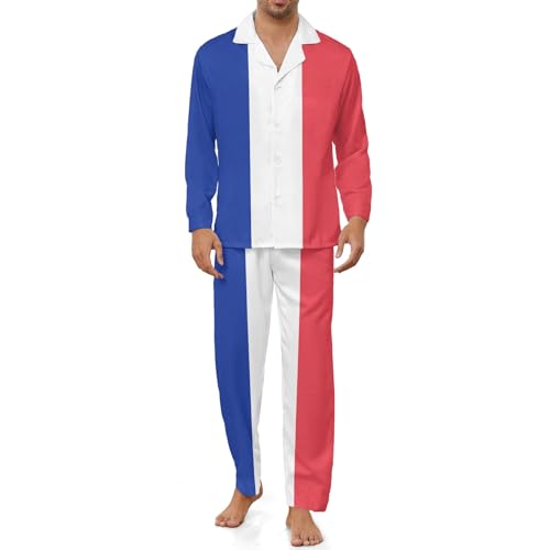 France Flag Men's Pajamas Set Long Sleeve Shirt Pants Sleepwear Loungewear S