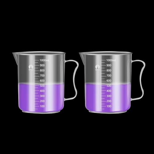 Image of Measuring Jugs, Plastic Food Grade Liquid Measuring Cups Molded Graduations - Chemical Resistant, Autoclavable - Handle for Convenient Lifting (2, 1000ml)
