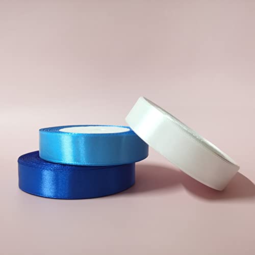 3 rouleaux 24 yards ruban de satin de tissu, 20 mm de largeur bleu blanc ruban de ruban de tissu, ruban de tissu ballon pour l'emballage cadeau arc fabriquant des décorations de fête de mariage Cover