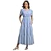 Rainday Womens Casual Maxi Dresses Fashion Holiday Short Sleeved Elastic Waist Beach Boho Dress with Pockets(Z3918BU,S)