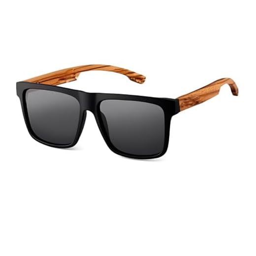 Óculos de Sol Masculino Quadrado Madeira Bambu Clássico(Com Case,Preto)