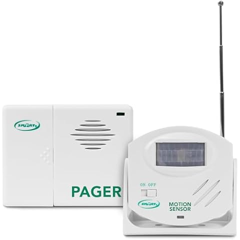 Smart Caregiver Wireless Motion Sensor Alarm System with Pager for Fall and Wandering Prevention | Mountable Motion Detector Alarm Alerts Medical Caregiver with Up to 300' Range | Bed or Door Movement Cover