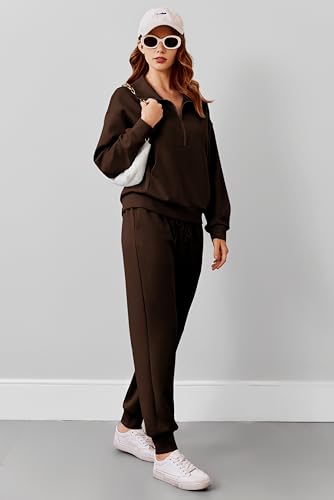Image of PINSPARK 2 Piece Sets for Women Long Sleeve Half Zip Tracksuit Jogger Sets | 2026 Fall Travel Outfits Lounge Set, Lightweight Soft Air Layer Fabric, Kangaroo Pocket Sweatshirt, Drawstring Joggers Pants