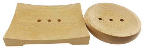 Winterworm Lot de 2 porte-savons Style japonais Couleur sable Rond et rectangulaire Bois de hêtre Support Plateau à savons Maison Hôtel Salle de bain Décoration