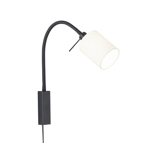 Faretto da parete Flex lampada da letto Maui nero sabbia paralume in tessuto bianco larghezza 8.50 cm altezza 40 cm sporgenza parete: 35 cm con interruttore a cavo 1