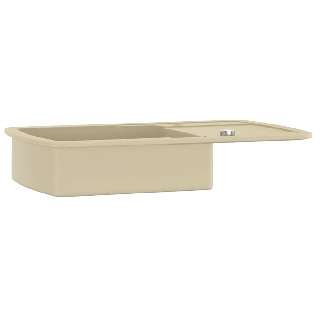 Fregadero individual de granito beige de 80% cuarzo y resina, 780 x 500 x 310 mm, reversible, para cocina y lavadero con cesta colador y resistente al calor hasta 280 °C