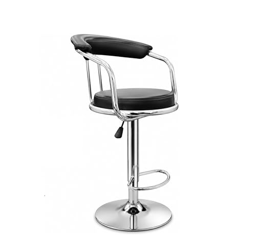 Image of Kemon Modern Adjustable Swivel Bar Stool Chair with Backrest, PU Leather Hydraulic Counter Stool with Footrest for Kitchen Island, Cafe & Home Bar (1, Black, Round Barrel Stool)