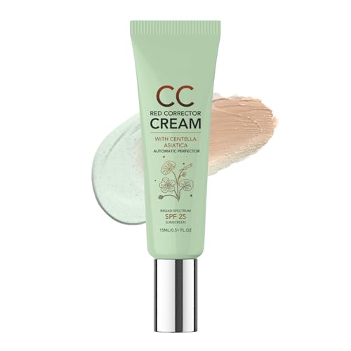 CC Cream Red Correct – Crema CC contra rojeces con Centella Asiática – Base de maquillaje con SPF 25 – Corrector de cobertura completa con efecto calmante para una uniformidad natural para todos los