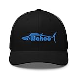 Wahoo Fish Silhouette Salt Water Deep Sea Big Game Sport Fishing Embroidered Trucker Cap Snapback Hat Black
