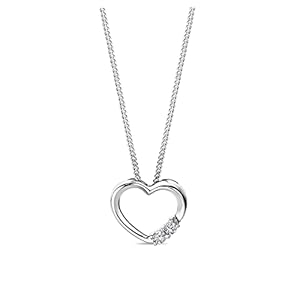 Miore Sieraden dames 0,04 Ct diamant ketting met hanger hart met 2 diamanten briljant ketting van witgoud 9 karaat / 375 goud, 45 cm lang, Goud