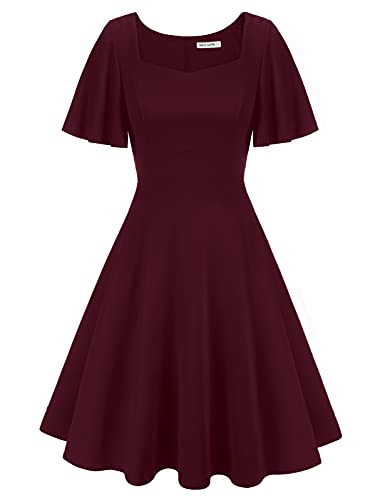 GRACE KARIN V-Neck Wine Red Wrap Dress Wedding Guest Pleated Dress Knee Length Size XL