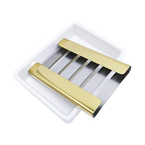 Ceramic Soap Dish Gold Stainless Steel Soap Holder For Shower And Bathroom Double Layer Draining Soap Box #TOP2