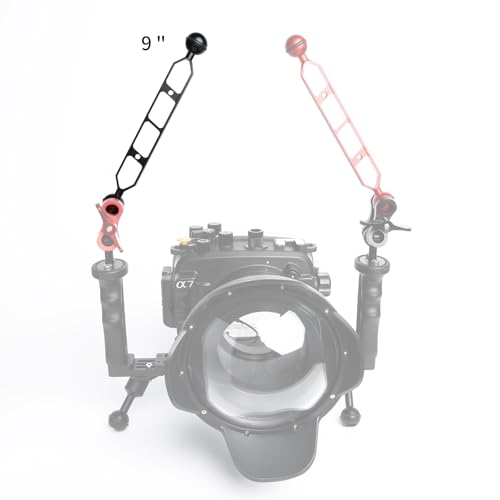 Image of Black 9 inch Underwater Aluminum Alloy Extension Arm (2-Pack) - Dual Ball System with 1 inch Head Connector, Waterproof & Rustproof for Diving Camera Tray /Strobe /Video Light, Scuba Photography Gear