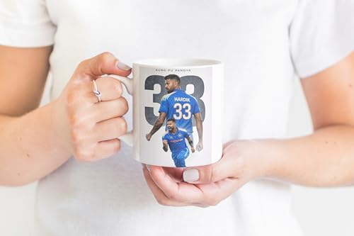 Image of Cricket Star Signature Printed Ceramic Coffee Mug Player Autograph Design Sports Theme Tea & Coffee Cup for Cricket Lovers Collectible Gift Mug for Friends (Hardik-4)
