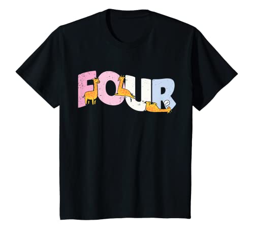 Niños Chica de cumpleaños linda de jirafa de 4 años 4º día B Camiseta