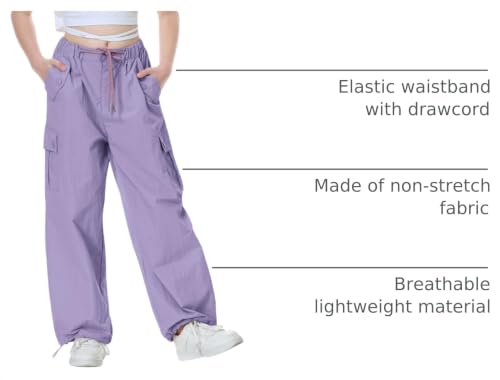 Image of Rolanko Parachute Pants for Girls Y2K Cargo Trousers with Pockets Harajuku Jogger Pants Kids 4-14 Years