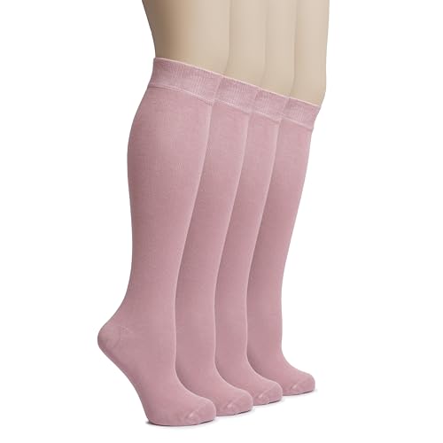 Image of Hugh Ugoli Women's Rayon Derived from Bamboo Knee High Socks Comfort Seam Long Dress Socks, Shoe Size 5-8 /8-11, 4 Pairs