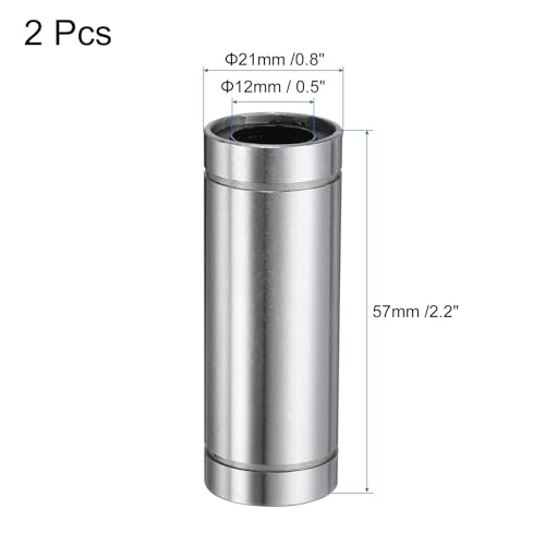 QUARKZMAN 2 Stück LM12LUU Linearlager 12mm Bohrung 21mm OD 57mm Länge Linearkugellager Doppelseitig Gummiabgedichtet Lagerstahl für CNC-Maschine 3D-Drucker Lebensmittelverpackungsmaschine