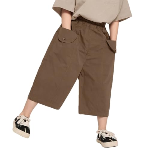 Dninmim Kids Children's Ankle-Length Pants Solid Loose Casual Trousers Pockets