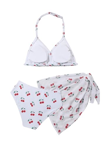 Image of SHENHE Girl's 3 Piece Swimsuits Cute Halter Triangle Bikini Bathing Suit with Beach Cover Up