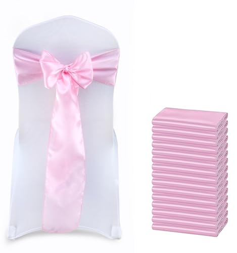 MDS Satin Chair Sashes, 50 Pack, 7”x108” Each, Decorative Chair Bows Ribbon Tie Backs for Wedding Party, Holiday Dinner, Birthday, Reception, Banquet, Hotel & Event Decoration - Pink