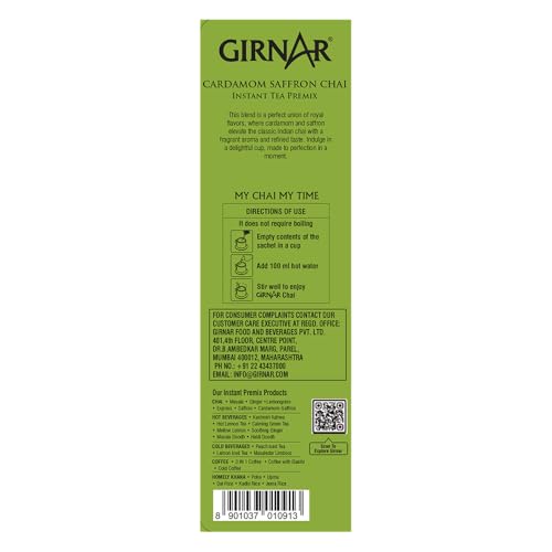 Girnar Instant Premix Tea With Cardamom - Saffron (10 Sachets)