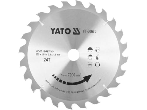 Lame de scie circulaire pour bois Yato (24 dents) professionnelle - Lame de scie circulaire en Widia conçue pour la coupe transversale, Longitudinale et A
