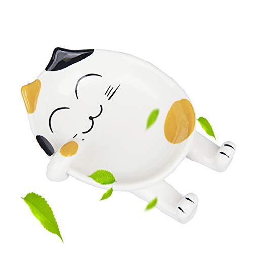 TOP-HILL Spoon Rest, Ceramic Cute Yellow Coffee Cat Spoon Rest, Spoon Holder Rest for Stove Top, Cat Kitchen Accessories, Stove Holder Utensil Spoon Rest for Kitchen Counter, Kitchen Decor(Yellow)