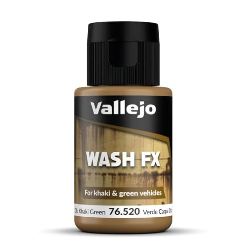 Vallejo Model Wash Pintura Acrílica Dark Khaki Green Para Aplicar efectos de Sombras y Luces, 35 ml. de Forma Fácil y Rápida para Modelismo y Figuras