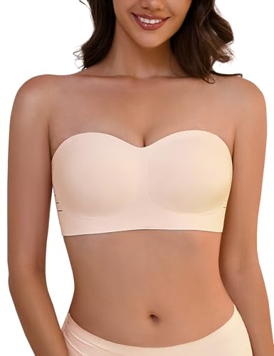 Xnova Women's Strapless Wireless Bra - Beige