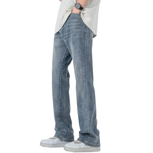 Mens Flare Boot Cut Stretch Jeans Teen Boys Mid Rise Vintage Washed Straight Leg Jeans Relaxed Flared Denim Pants