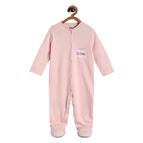 Image of miniklub Infant Kids Pink Solid Pure Cotton Sleepsuit