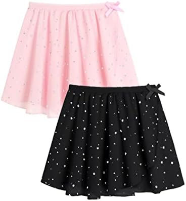 Zaclotre Girls Ballet Skirt Sparkly Chiffon Pull On Dance Skirts for Toddler/Kids Dancewear 2 Pack