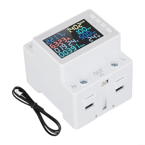 Besttoolifes Medidor de energía digital LCD, monitor de consumo de energía para voltaje de CA 170 V-270 V, medidor de electricidad de montaje en riel con protección de apagado, 0-9999 KWH Kilovatio
