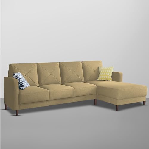Image of Baloney RHS 6 Seater L Shape Sofa Set for Living Room (Cream Fabric) Premium Fabric Sofa