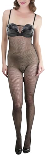 Image of ToBeInStyle Women's Bodystocking Crotchless Peek-A-Boo Fishnet Lace Bodysuit