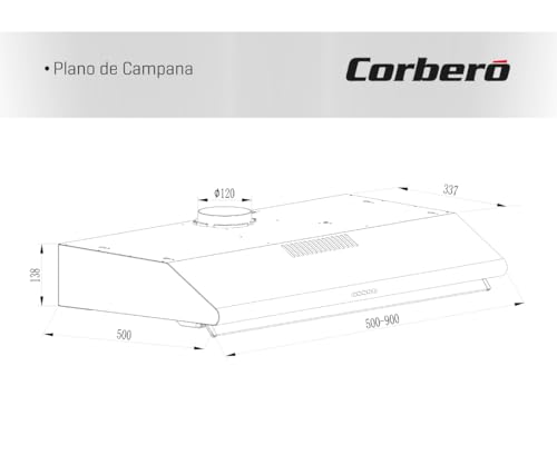 Corberó SELATI640X Herkömmliche Dunstabzugshaube, 60 cm, Durchflussmenge 400 m³/h, Inox,191,5 W, 3 Geschwindigkeiten, 2 x Aluminiumfilter, Kohlefilter, Energieeffizienz D