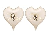 Folienballons Herz Mr & Mrs 35x35cm Set 2 Stk - Ballon für Helium oder Luft - in Beige mit Goldschrift - Hochzeitsdeko für Brautpaar Hochzeit Wedding