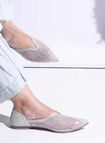 Image of JM LOOKS Women's Bellies Slip-on Shoes Pointed Toe Embellished Mesh Upper Wedding Party Shoes for Women